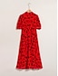 billige uformell kjole med trykk-midikjole med puffermer i chiffon med blomstertrykk