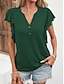 cheap Basic Women&#039;s Tops-T shirt Tee Women&#039;s Black White Light Green Plain Ruffle Button Street Daily Basic Modern V Neck Regular Fit S