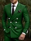 cheap Suits-Burgundy Dark Green Green Men&#039;s Wedding Suits Solid Colored 2 Piece Business WorkWear Tailored Fit Double Breasted Six-buttons 2024