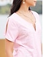 Χαμηλού Κόστους Γυναικεία T-Shirts-Γυναικεία Μπλουζάκι Πουκάμισο Henley Μπλούζα Σκέτο Causal Κουμπί Με κοψίματα Ανθισμένο Ροζ Κοντομάνικο Βασικό Λαιμόκοψη V