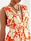 halpa printti rento mekko-Naisten Resort Wear Maksimekko Oranssi Hihaton Kukka Sido taakse Kevät kesä V kaula-aukko Rantaloma XS S M