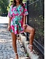 cheap Print Dresses-Women&#039;s Casual Dress Sundress Beach Dress Leaf Tie Front Print V Neck Mini Dress Elegant Bohemia Valentine&#039;s Day Daily Half Sleeve Summer Spring