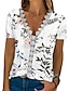 billige T-skjorter til kvinner-Dame T skjorte Blomstret Feriereise Helg Blonde Trykt mønster Hvit Kortermet Mote V-hals Sommer