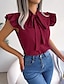 ieftine Bluze simple pentru femei-Cămașă Bluză Pentru femei Negru Alb Roșu Vin Simplu Cu Șiret Bufantă Stradă Zilnic Modă În V Fit regulat S