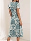 cheap Print Dresses-Women&#039;s Floral Print Crew Neck Midi Dress Short Sleeve Summer