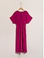 cheap Print Casual Dress-Women&#039;s Cocktail Midi Dress V-Neck Short Sleeve Purple Red Empire Waist Shirred Dress Elegant Casual Party