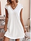 お買い得  無地ドレス-女性用 サマードレス ミニドレス レース エレガント Ｖネック 半袖 ホワイト カラー