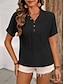 cheap Women&#039;s T-shirts-Women&#039;s Tunic Plain Lace Daily Vacation Fashion Short Sleeve V Neck Black Summer