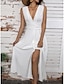 preiswerte schlichte Kleider-Damen Weißes Kleid kleid lang Baumwolle Rüschen Verabredung Urlaub Strassenmode Maxi V Ausschnitt Ärmellos Schwarz Weiß Rosa Farbe