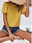 baratos Tops básicos de mulher-Camiseta Mulheres Preto Branco Amarelo Tecido Ilhó Diário Básico Moderno Decote Redondo Normal S