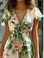 cheap Print Dresses-Women&#039;s Chiffon A Line Dress Floral Tie Front Ruffle V Neck Flounce Sleeve Midi Dress Elegant Casual Wedding Vacation Sleeveless Summer