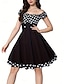Χαμηλού Κόστους vintage print φορέματα-Γυναικεία Στάμπα Vintage Φόρεμα Μίντι φόρεμα Πουά Ώμοι Έξω Αμάνικο Πάρτι Ημερομηνία Μαύρο Ρουμπίνι