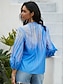 abordables Blusas y camisas de mujer-Mujer Camisa Blusa Graphic Casual Botón Estampado Azul Piscina Manga Larga Moda Cuello Mao Primavera &amp; Otoño