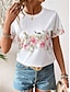 billige T-skjorter til kvinner-Dame T skjorte Blomstret Daglig Helg Hvit Kortermet Elegant Mote Crew-hals Sommer