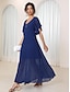voordelige effen jurken-dames a-lijnjurk maxi-jurk chiffon ruches feest elegante v-hals korte mouw marineblauw