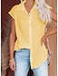 baratos Tops básicos de mulher-Camisa Social Blusa Mulheres Preto Branco Amarelo Tecido Botão Rua Diário Moda Colarinho de Camisa Normal S