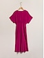 cheap Print Casual Dress-Women&#039;s Cocktail Midi Dress V-Neck Short Sleeve Purple Red Empire Waist Shirred Dress Elegant Casual Party