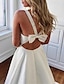 billige Brudekjoler-enkle brudekjoler a-linje v-hals ermeløs feie/børstetog sateng brudekjoler med lomme 2024