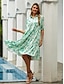 preiswerte Bedruckte Kleider-Damen Layer-Look Hemdkragen Midikleid Kurzarm Sommer Frühling