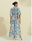 cheap Jumpsuits-Floral Print Drawstring Tie-up Wide-leg Jumpsuit