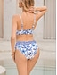preiswerte Bikini-Sets-Damen Normal Badeanzug Bikinis 2 Stück Bademode Push-Up Hosen Blumen Graphic V Ausschnitt Urlaub Strandbekleidung Badeanzüge