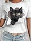 olcso Női pólók-Női Póló Állat Napi Hétvége Nyomtatott Fehér Rövid ujjú Divat Kerek 3D cat Nyár