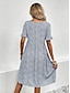 cheap Print Dresses-Women&#039;s Crew Neck Puff Sleeve Midi Dress Short Sleeve Summer Spring
