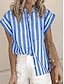 billige Bluser og skjorter til kvinner-Dame Skjorte Bluse Stripet Knapp Trykt mønster Daglig Fritid Kortermet Skjortekrage Svart Sommer