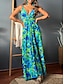 cheap Print Dresses-Women&#039;s Casual Dress A Line Dress Slip Dress Floral Leaf Print Strap Long Dress Maxi Dress Hawaiian Boho Daily Vacation Sleeveless Summer