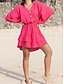 olcso design pamut és len ruhák-Női hétköznapi ruha Pamut vászon ruha Mini ruha Fodrozott Gomb Alap Napi V-alakú Hosszú ujj Nyár Tavasz Rubin Narancssárga Sima