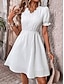 abordables vestidos sencillos-Mujer Vestido informal Mini vestido Encaje Casual Cuello Barco Media Manga Blanco Color