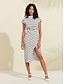 Χαμηλού Κόστους Knit Dress-πλεκτό μίντι φόρεμα με βαμβακερό ριγέ κοντά μανίκια