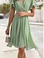 cheap Plain Dresses-Women&#039;s Bridesmaid Dress Midi Dress Chiffon Split Thigh Wedding Party Date Elegant V Neck Short Sleeve Flounce Sleeve Pink Blue Green Color