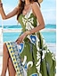 Χαμηλού Κόστους Print Φορέματα-Γυναικεία Λαχούρι Στάμπα Λαιμόκοψη V Μακρύ φόρεμα Αμάνικο Καλοκαίρι