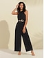 economico Jumpsuits-tuta da donna in chiffon nero con scollo all&#039;americana (cintura inclusa）