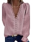 baratos Tops básicos de mulher-Camisa Social Blusa Mulheres Preto Branco Rosa Tecido Renda Rua Diário Moda Decote V Normal S