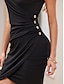olcso sima ruhák-Női Fekete ruha Mini ruha Pamut Ráncolt Elegáns Alkalmi V-alakú Ujjatlan Fekete Szín