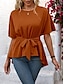baratos Tops básicos de mulher-Camisa Social Blusa Mulheres Preto Amarelo Fúcsia Tecido Bainha assimétrica Rua Diário Moda Decote Redondo Normal S