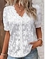 olcso Alapvető női felsők-Csipke ing Blúz Fehér csipke ing Női Fehér Egyszínű / Sima szín Csipke Napi Elegáns V-alakú S