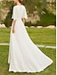 cheap Wedding Dresses-Wedding Dresses Two Piece Off Shoulder V Neck Half Sleeve Court Train Chiffon Bridal Gowns With Pleats Ruched 2024