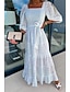 levne obyčejné šaty-Dámské Bílé krajkové svatební šaty Maxi šaty s rukávem Elegantní Do V Poloviční rukáv Bílá Světlá růžová Fialová Barva