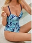 preiswerte Einteilige Badeanzüge-Damen Normal Badeanzug Ein Stück Bademode Push-Up Hosen Tropisch Blätter V Ausschnitt Urlaub Strandbekleidung Badeanzüge