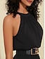 abordables Jumpsuits-Combinaison taille licou en mousseline noire pour femme (ceinture incluse)