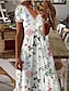 abordables Robes à motifs-Femme Robe casual Floral Dentelle Patchwork Col V robe longue mode du quotidien Rendez-vous Manche Courte Eté