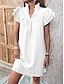 cheap Plain Dresses-Women&#039;s White Dress Mini Dress Ruffle Vacation Streetwear Casual Split Neck Short Sleeve Black White Red Color