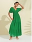 abordables robe décontractée-Robe longue en mousseline de soie pour femmes, col licou, col en V, dos nu, smockée, vert