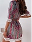 cheap Print Dresses-Women&#039;s Floral Color Block Lace Patchwork V Neck Mini Dress Bohemia Vintage Daily Vacation 3/4 Length Sleeve Summer