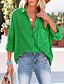 baratos Tops básicos de mulher-Camisa Social Blusa Mulheres Amarelo Verde Claro Vermelho Tecido Botão Bolsos Rua Diário Moda Colarinho de Camisa Normal S