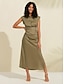 billige uformell kjole-dame tencel armygreen ermeløs skjortekjole, midikjole