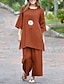 preiswerte Basic-Damenoberteile-Hemd einstellen Damen Schwarz Armeegrün Orange Glatt 2 teilig Strasse Täglich Modisch Rundhalsausschnitt Regular Fit S